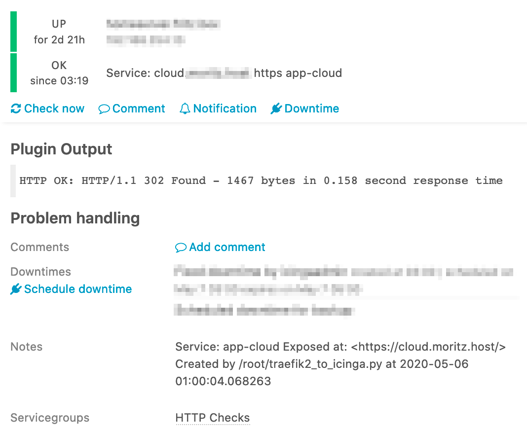 Screenshot of Icinga2 with Traefik Service